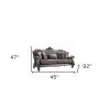 45" Platinum Velvet Curved Floral Sofa And Toss Pillows