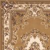 8'X11' Beige Ivory Machine Woven Hand Carved Floral Medallion Indoor Area Rug