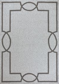 8'X11' Oatmeal Ivory Hand Hooked Uv Treated Bordered Indoor Outdoor Area Rug