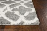 8'X11' Grey Ivory Machine Woven Ogee Indoor Shag Area Rug