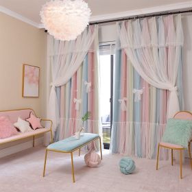 Nordic Simple Hollow Star Princess Wind Bedroom Blackout Curtains (Option: Rainbow color-3mx2.7m hook)